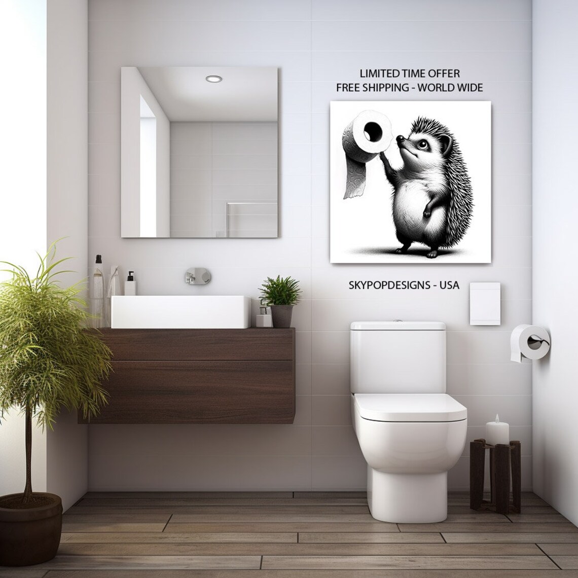 Hedgehog With Toilet Paper Bathroom Poster Art - Image 3