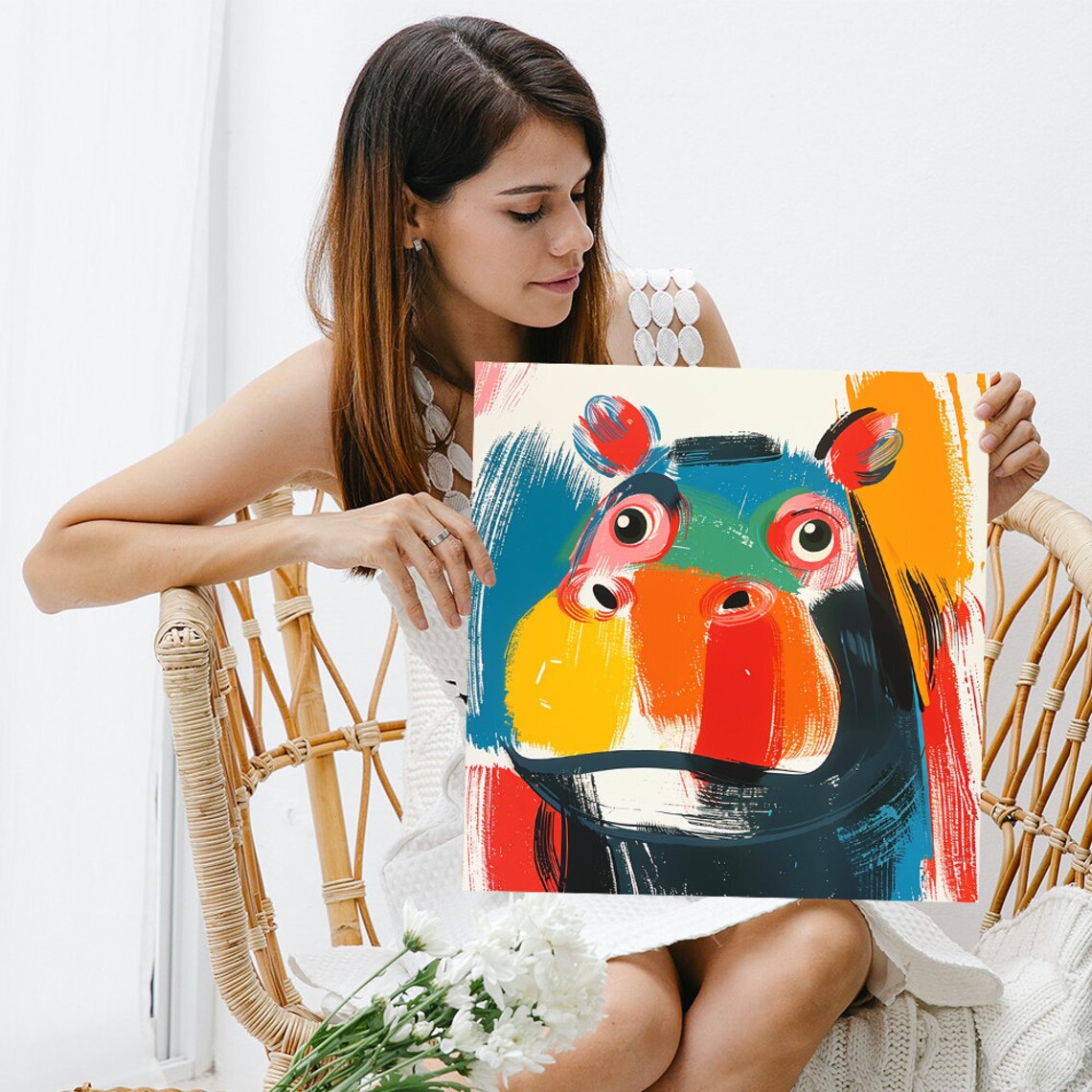 Abstract Hippo Bohemian Art Print, Animal Decor - Image 3