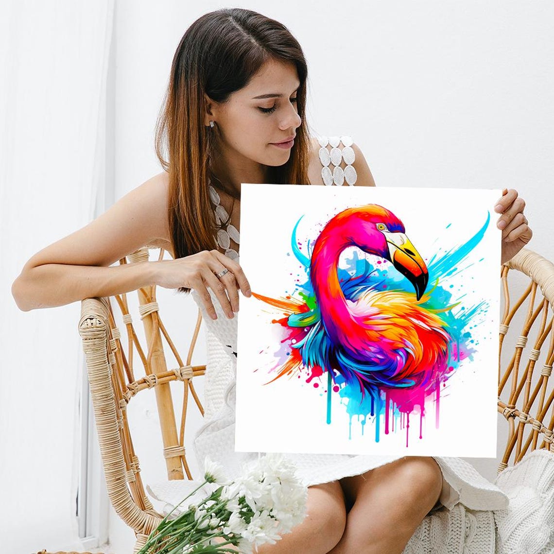 Vibrant Flamingo Watercolor Splash Art Poster Colorful Bird Wall Decor - Image 3