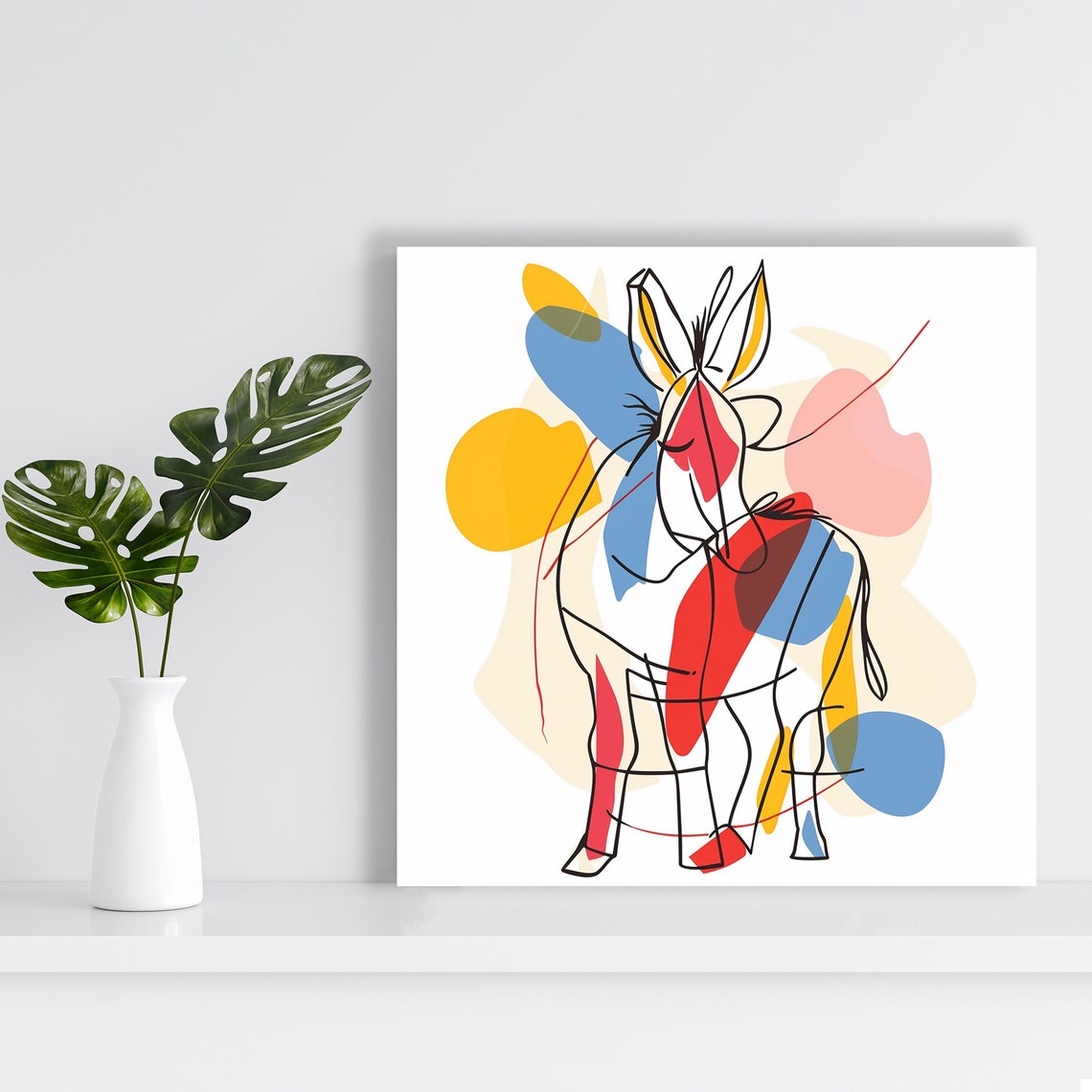 Abstract Donkey One Line Drawing Colorful Blobs Minimalist Poster - Image 2