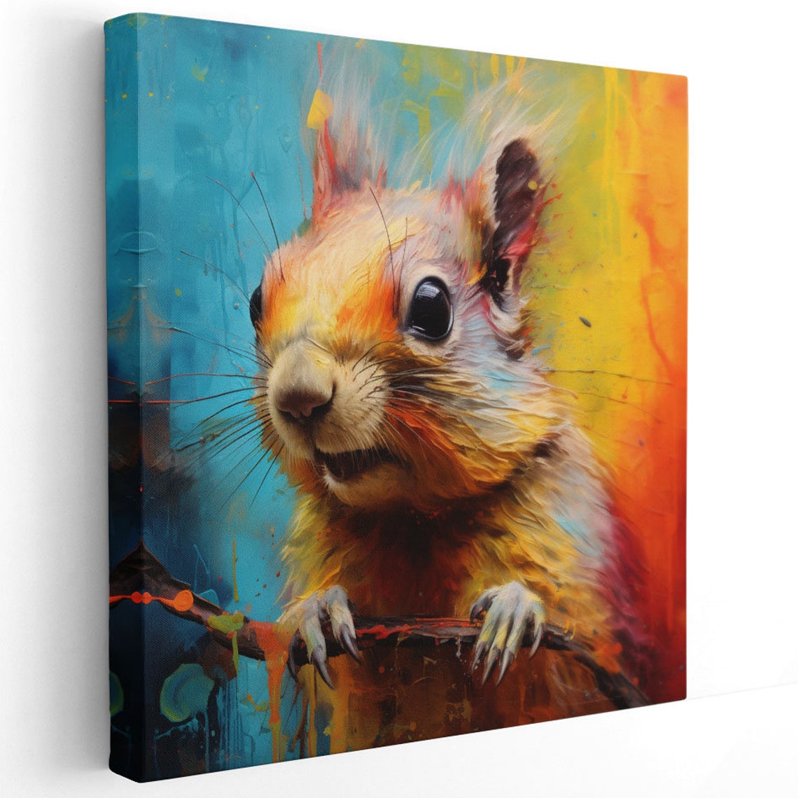 Colorful Squirrel Portrait Vibrant Paint Splash Wildlife Canvas Poster - Image 3