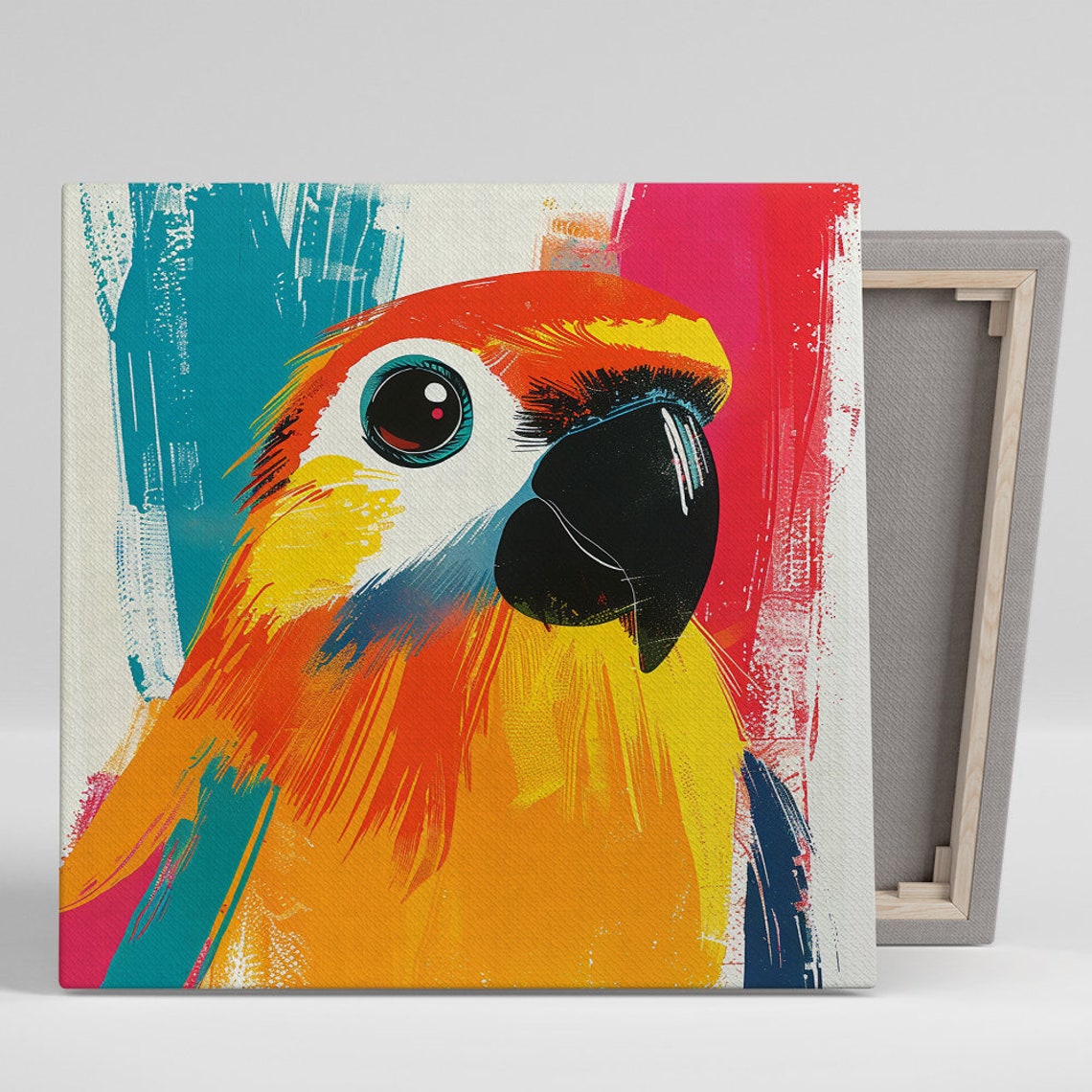 Parrot Close Up Vibrant Pop Art Brushstroke Tropical Wall Art
