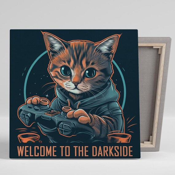 Gamer Cat In Hoodie Welcome To The Darkside Neon Pop Art Poster