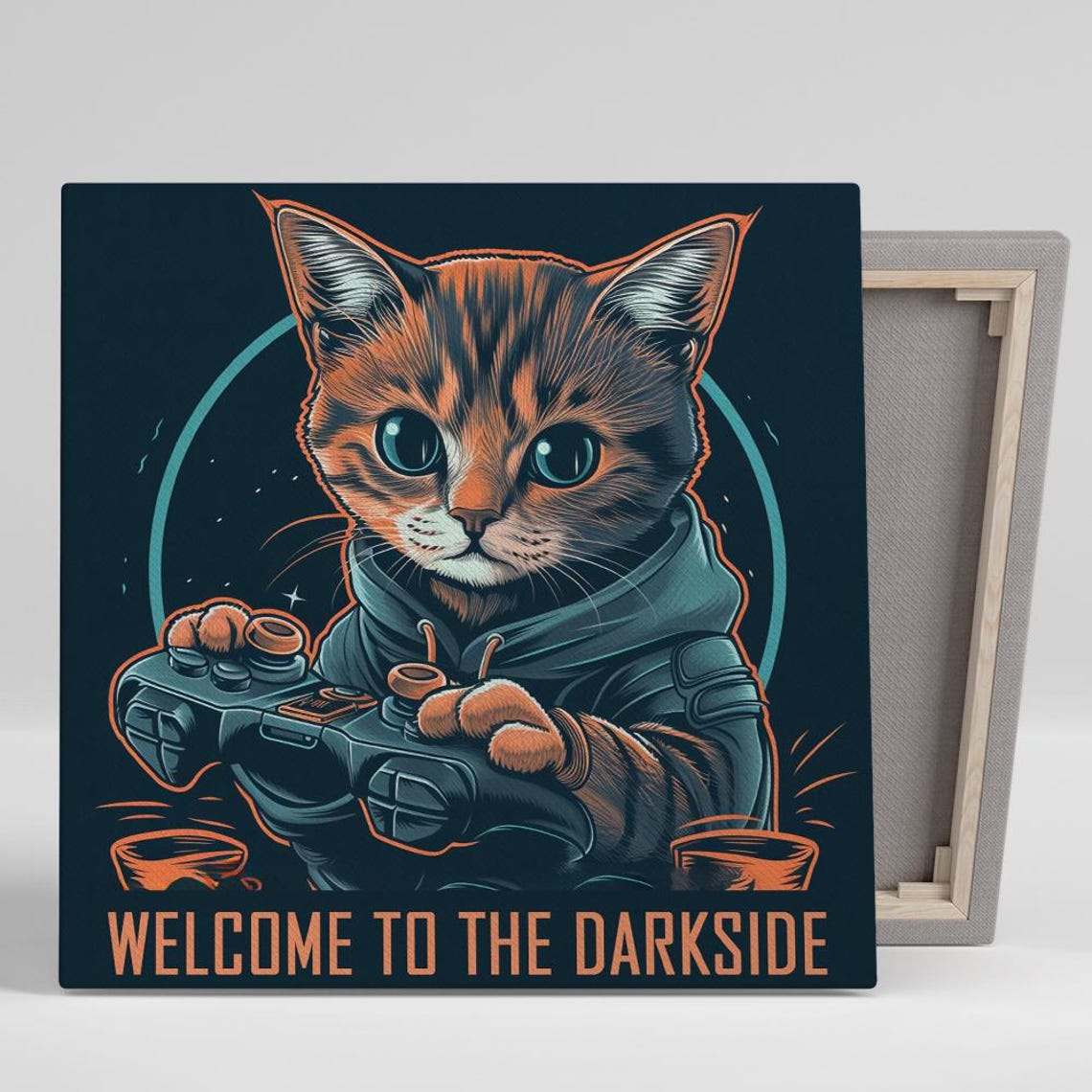 Gamer Cat In Hoodie Welcome To The Darkside Neon Pop Art Poster