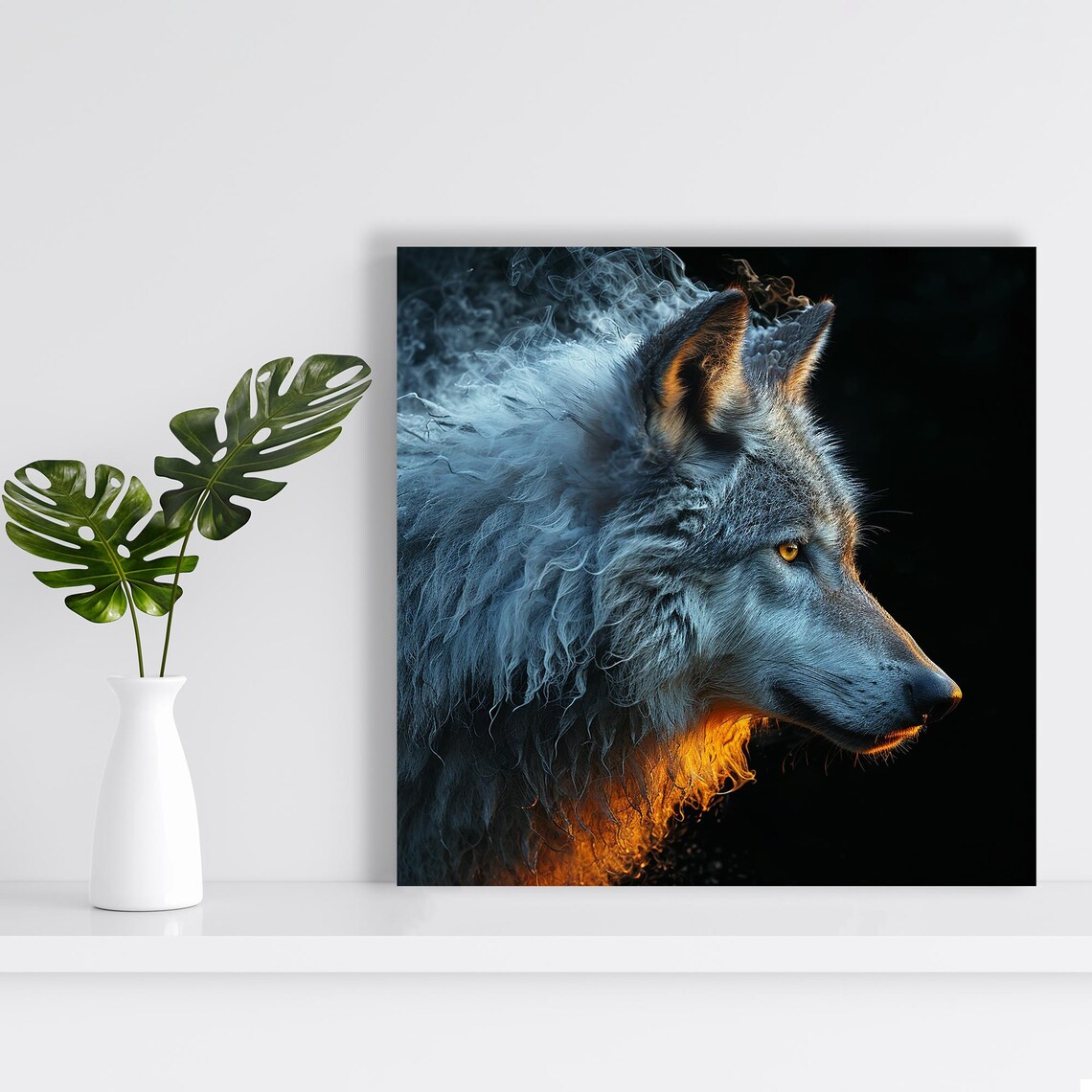 Ethereal Gray Wolf Smoke Portrait Golden Eye Moody Dark Art Poster - Image 2