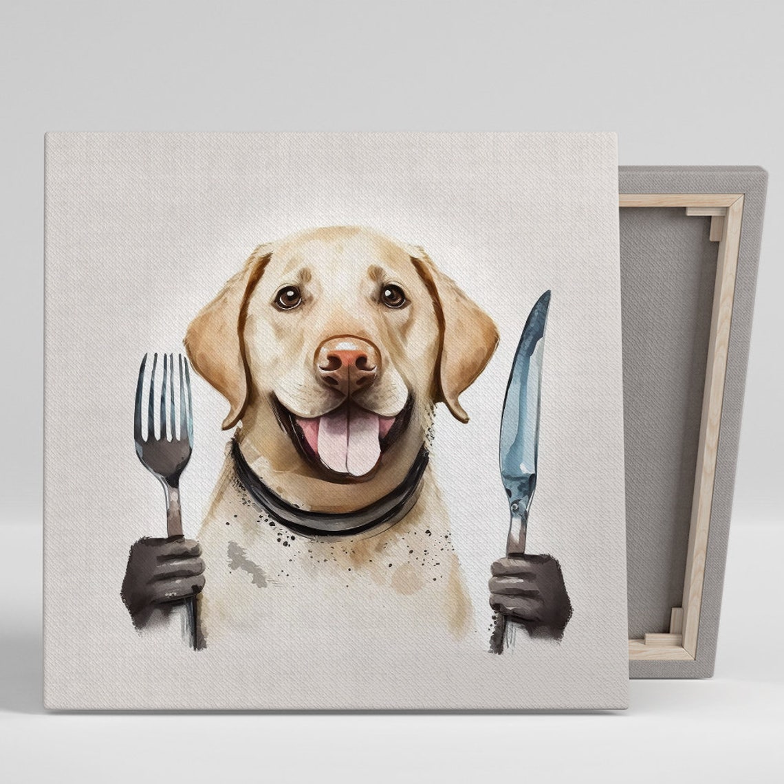 Hungry Labrador Holding Fork and Knife Ready to Eat Funny Dog Poster
