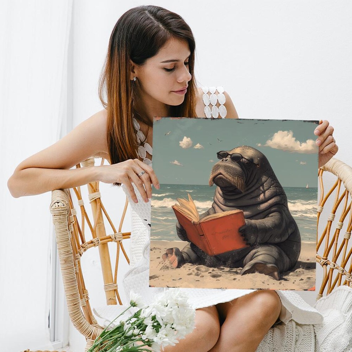 Walrus Whimsical Coastal Surrealism Art Print - Image 3