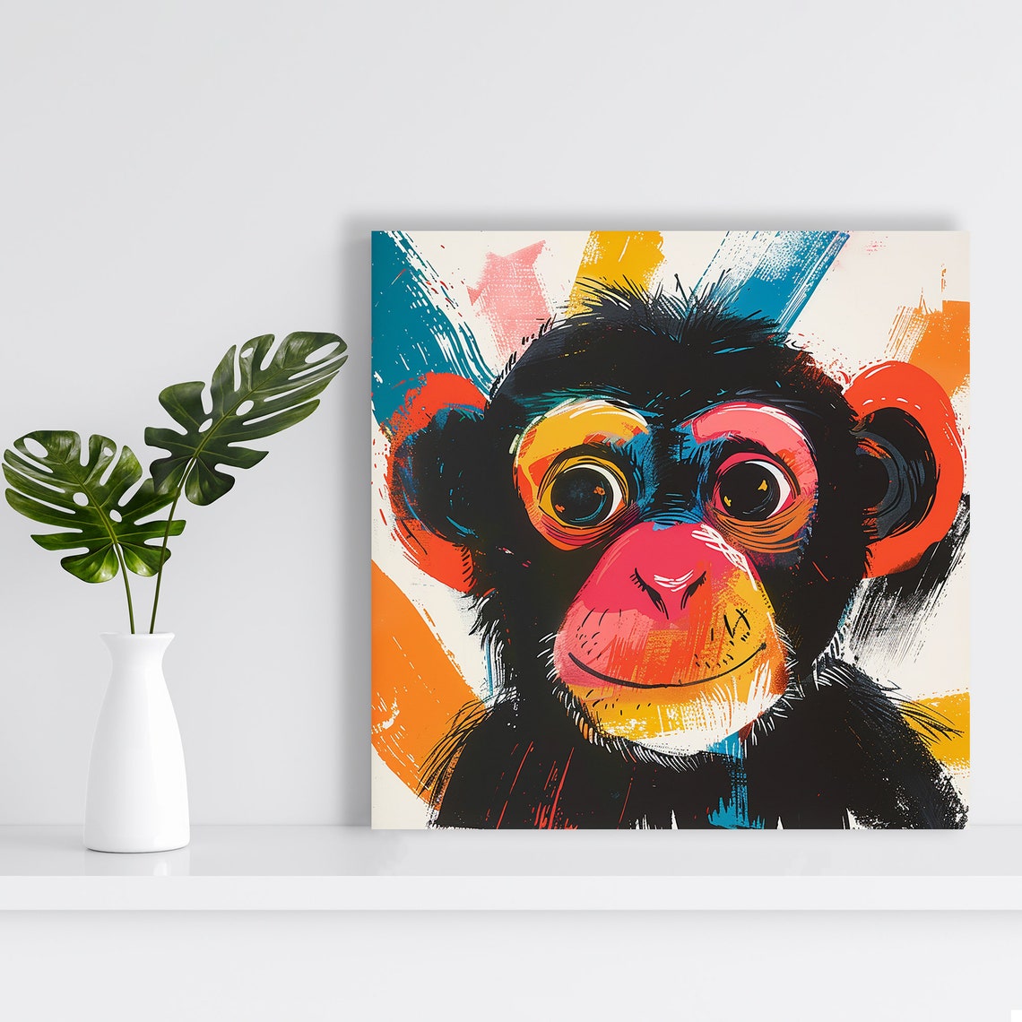 Smiling Baby Chimpanzee Pop Art Face Closeup Colorful Animal Poster - Image 2