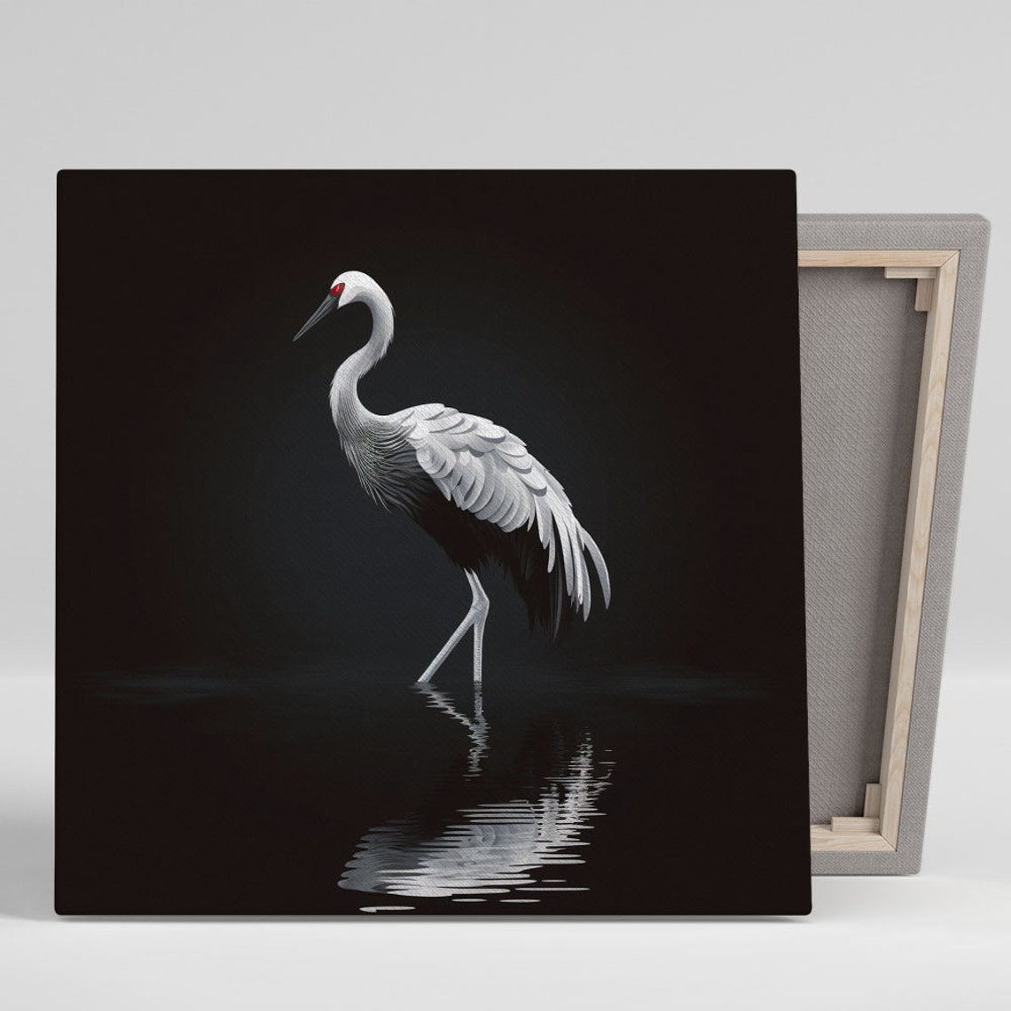White Heron In Dark Water Elegant Reflection Minimalist Bird Poster