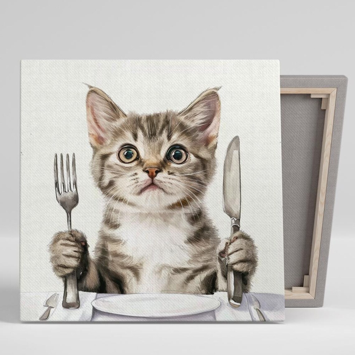 Hungry Kitty Dinnertime, Whimsical Kitchen Poster