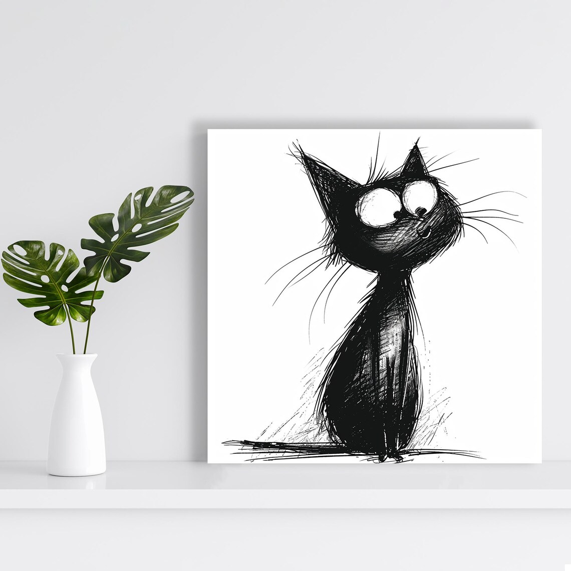 Black Cat Minimalist Bohemian Decor Art Print - Image 2