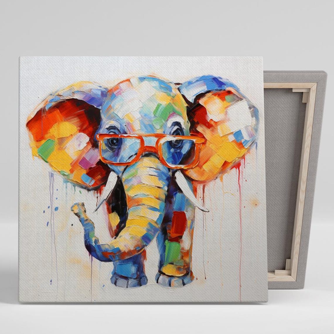 Colorful Elephant With Glasses Abstract Paint Animal Wall Art Poster