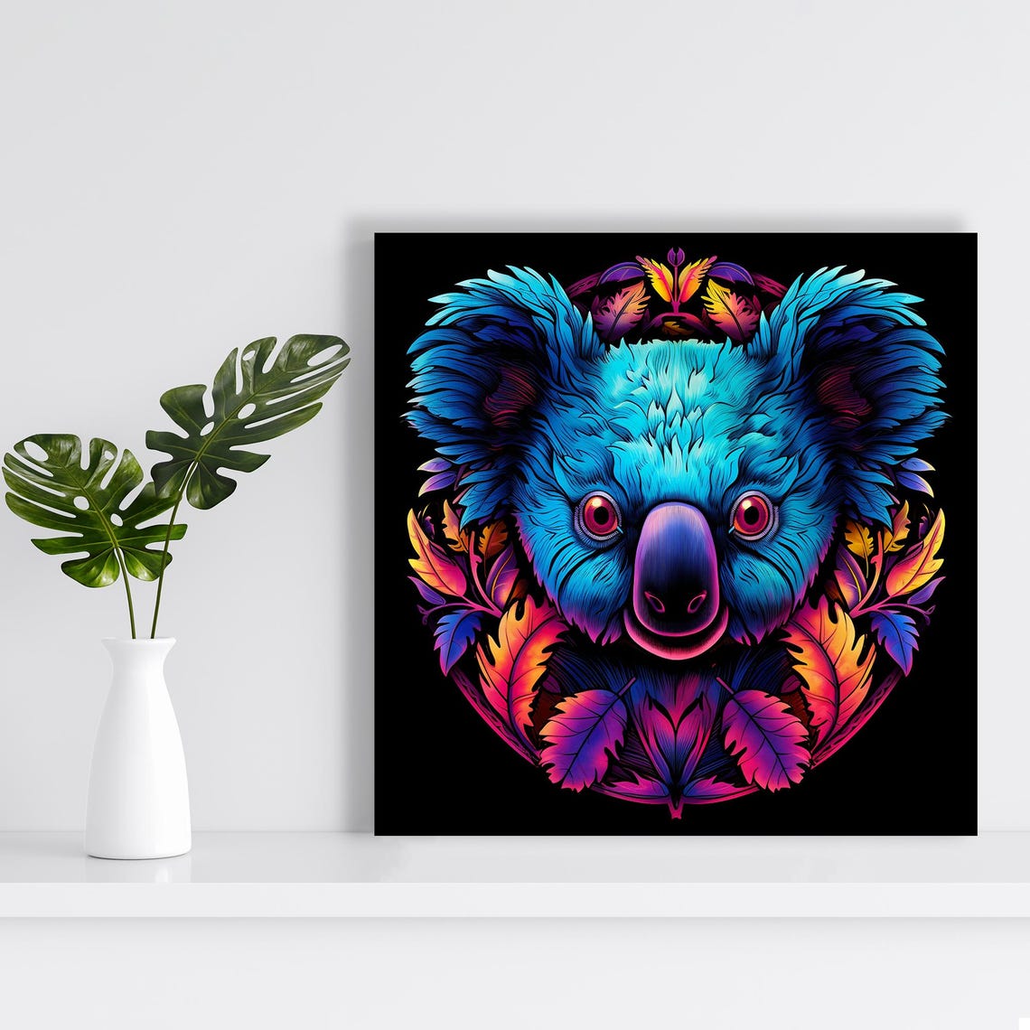 Neon Koala Dreamscape Blue Pink Pop Style Cute Animal Portrait Poster - Image 2
