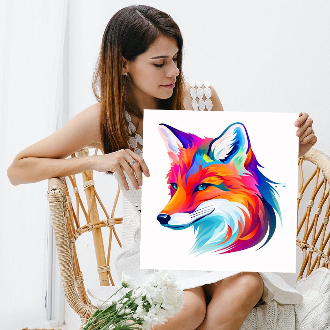 Rainbow Fox Head Vibrant Multicolor Spirit Animal Portrait Poster - Image 3