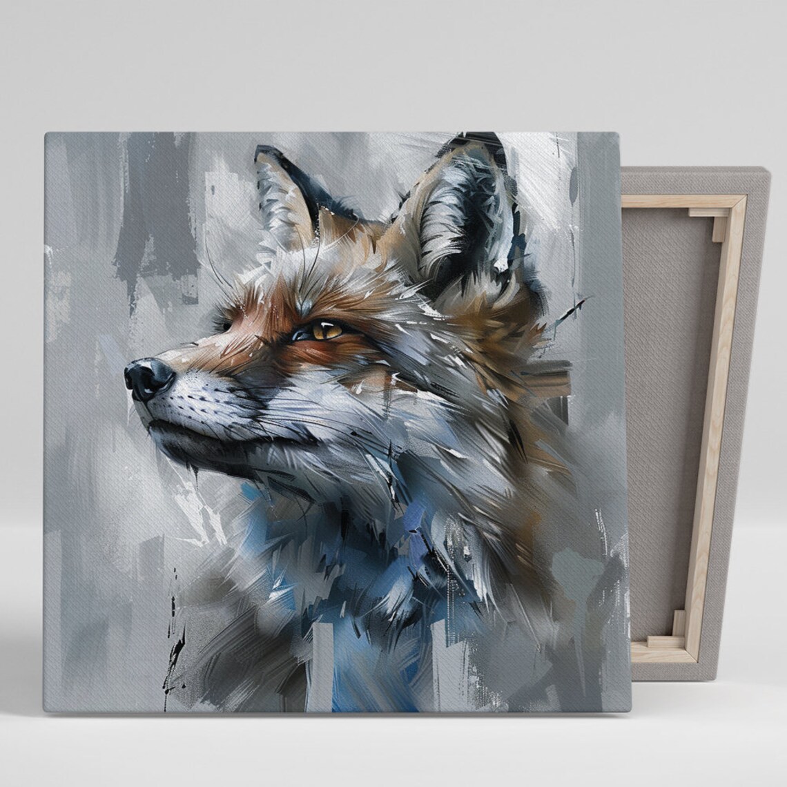 Ethereal Fox Profile Painting in Soft Blue and Grey Tones Poster