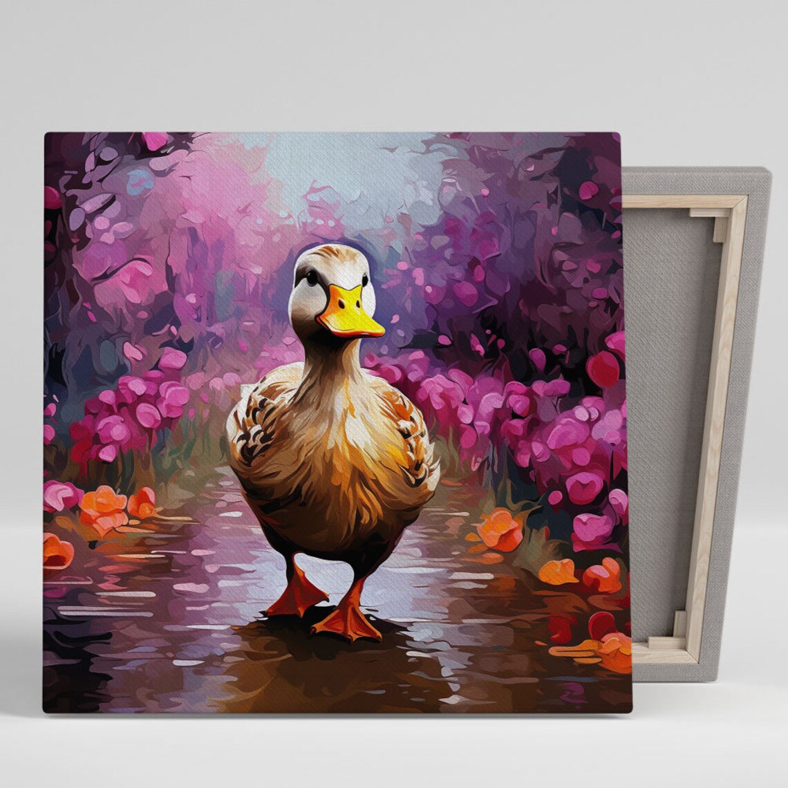 Duck With Flowers Art Print, Whimsical Floral Decor