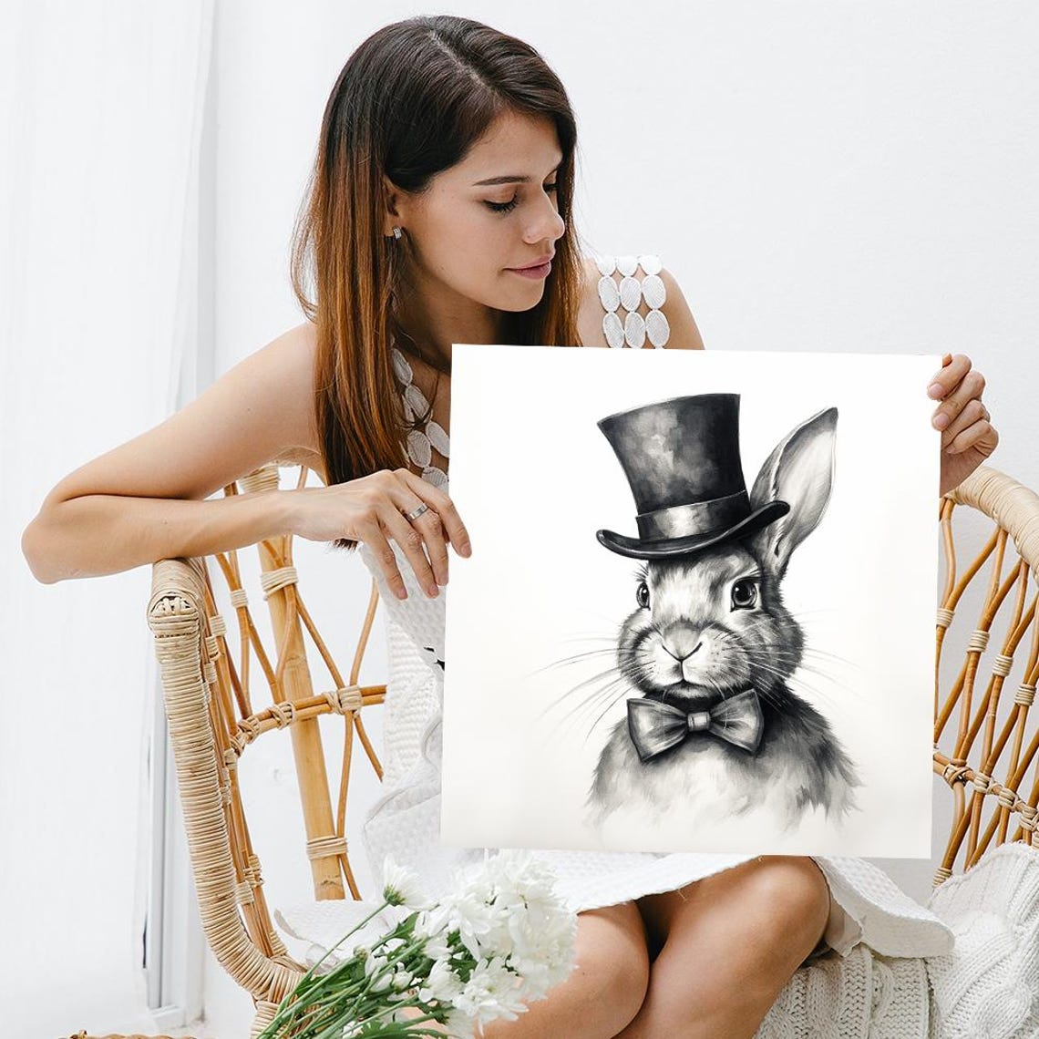 Dapper Rabbit Gentleman Top Hat Bow Tie Vintage Animal Wall Art Poster - Image 3
