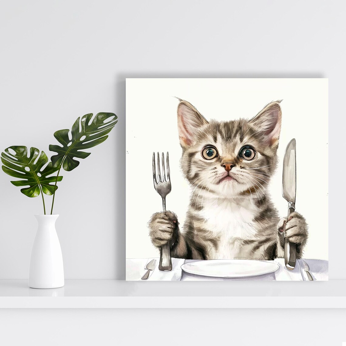 Hungry Kitty Dinnertime, Whimsical Kitchen Poster - Image 2