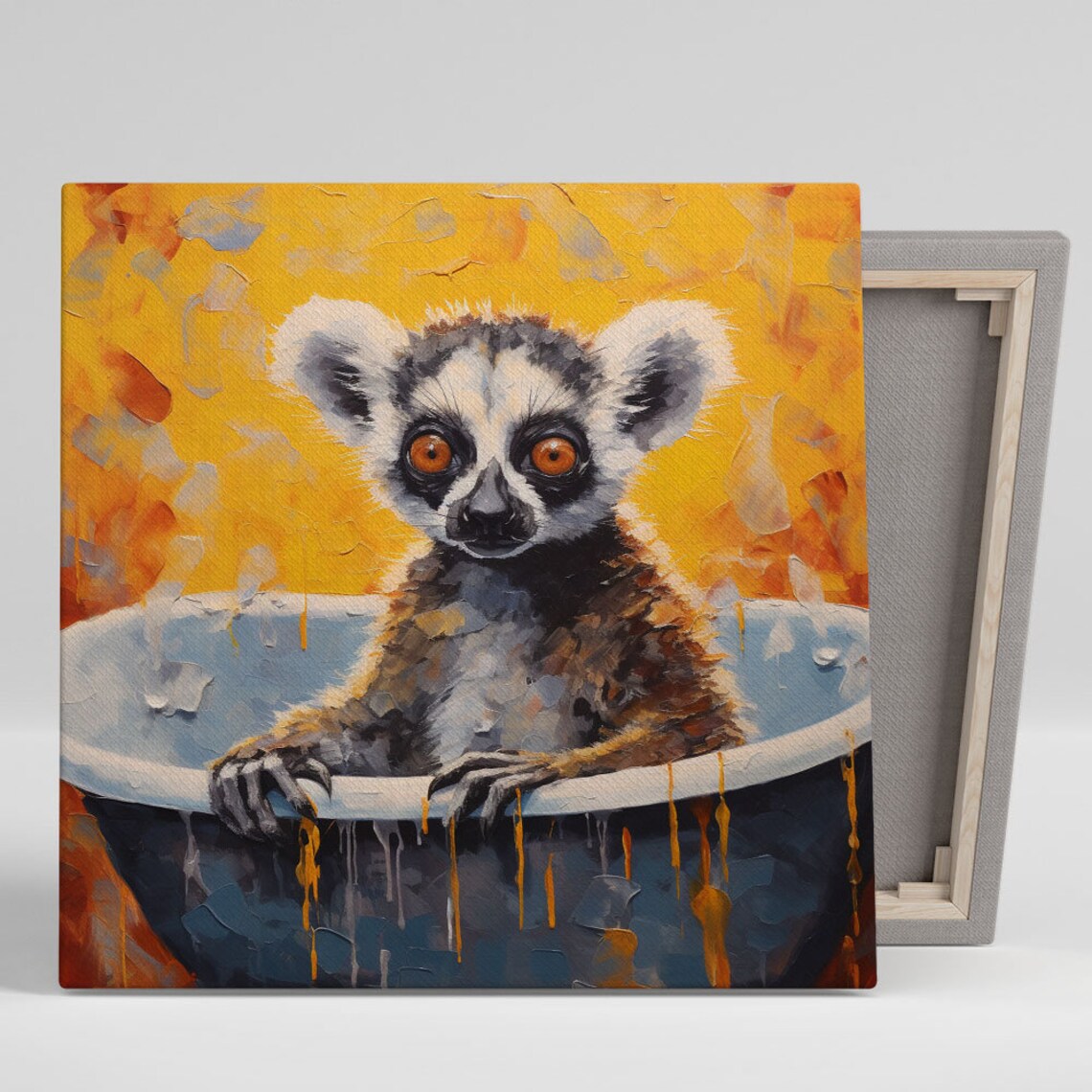 Lemur In Bathtub, Modern Bathroom Nursery Art Print