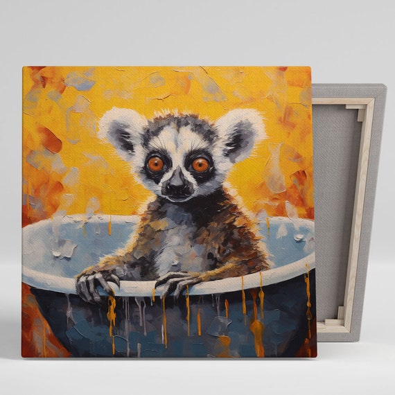 Lemur In Bathtub, Modern Bathroom Nursery Art Print