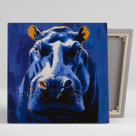 Electric Blue Hippo Gaze Impasto Portrait Bold Art Wall Poster