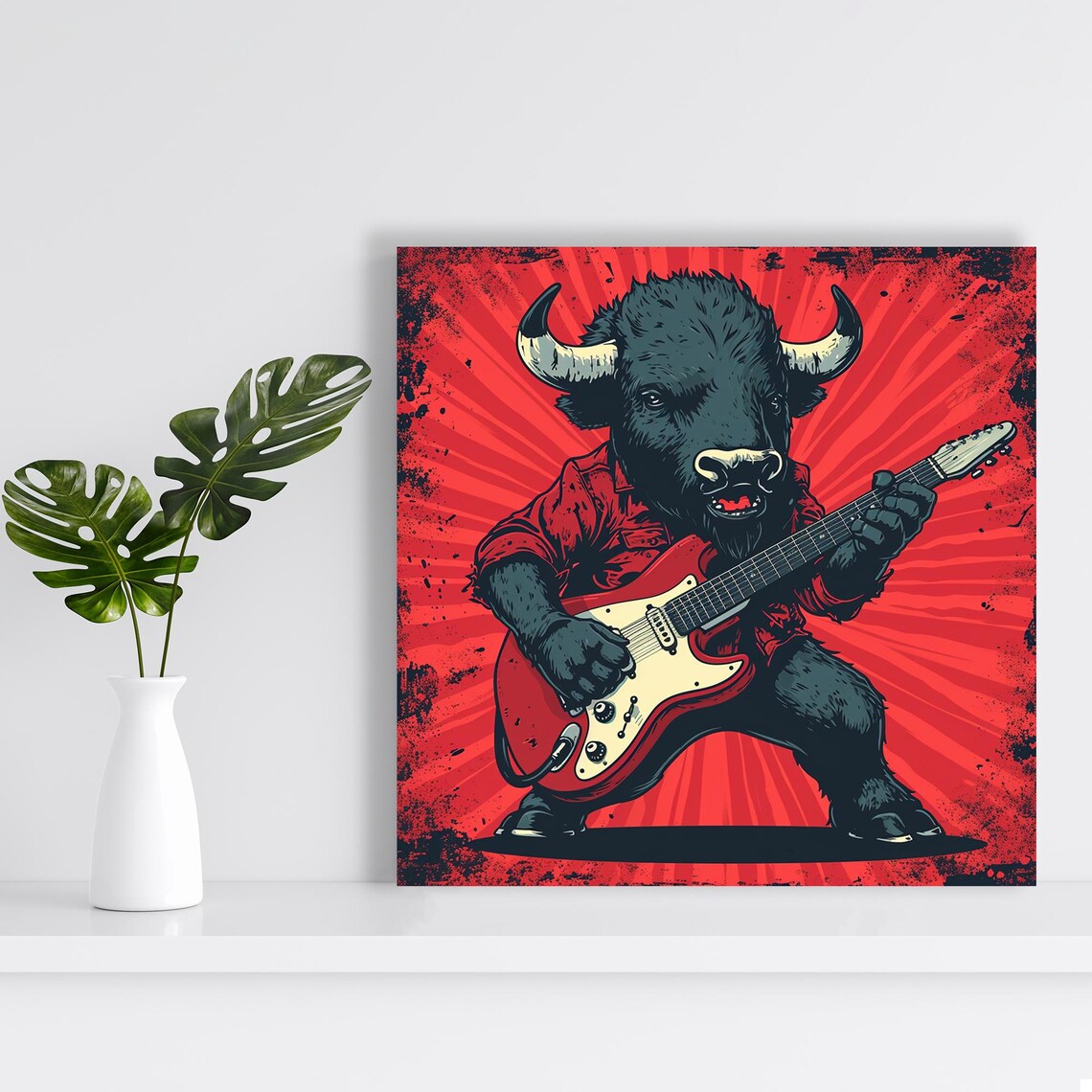 Rock Star Buffalo Electric Guitar Red Rock Music Retro Wall Poster - Image 2