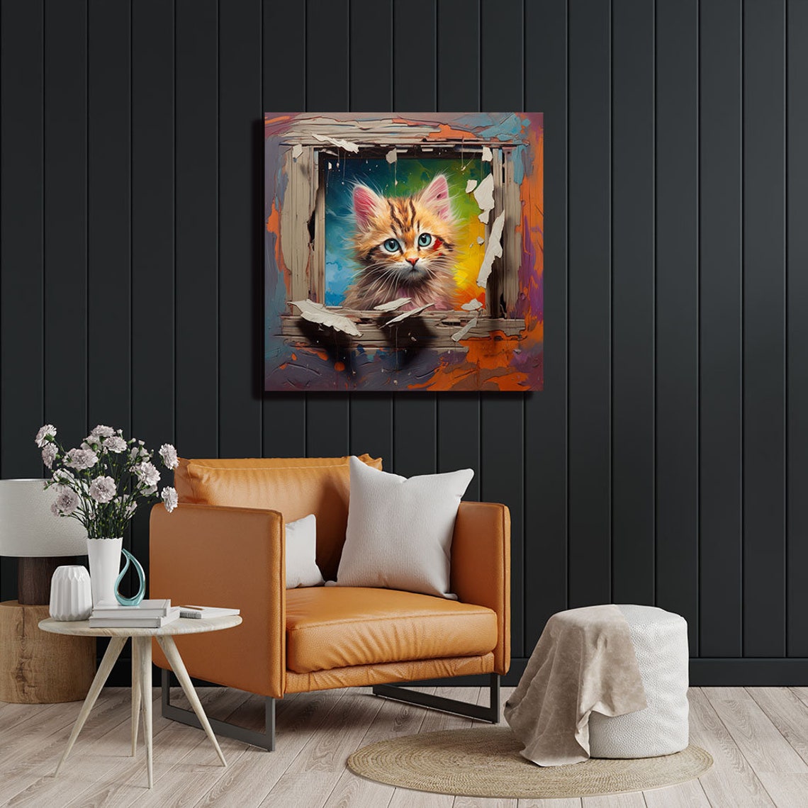 Cute Ginger Kitten Blue Eyes Broken Frame Graffiti Art Funny Poster - Image 2