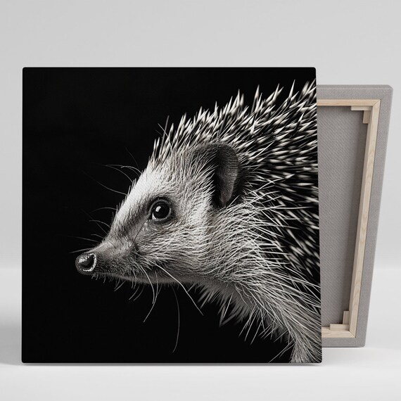 Hedgehog Profile Black and White Dramatic Macro Photo Art Poster