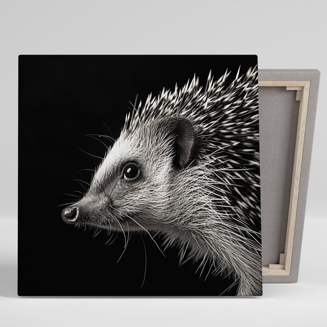 Hedgehog Profile Black and White Dramatic Macro Photo Art Poster