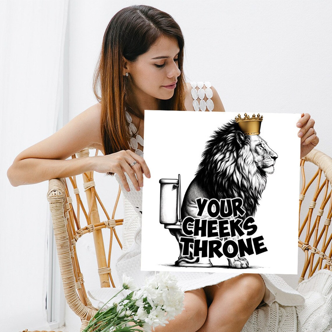 Lion King With Golden Crown On Toilet Your Cheeks Throne Quote Funny Poster - Image 5