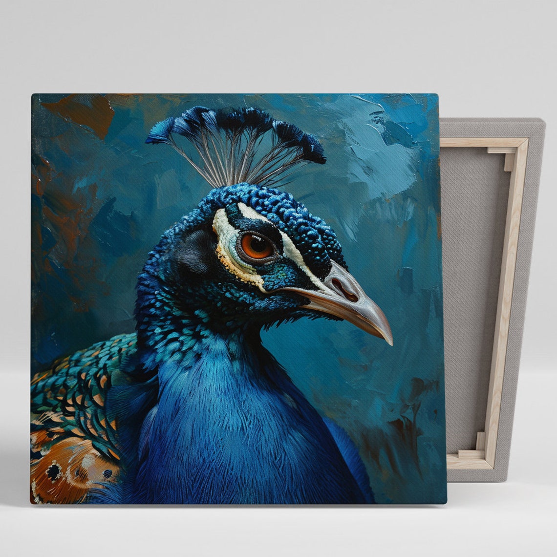 Peacock Close Up Portrait Vivid Blue Painterly Wall Art Poster