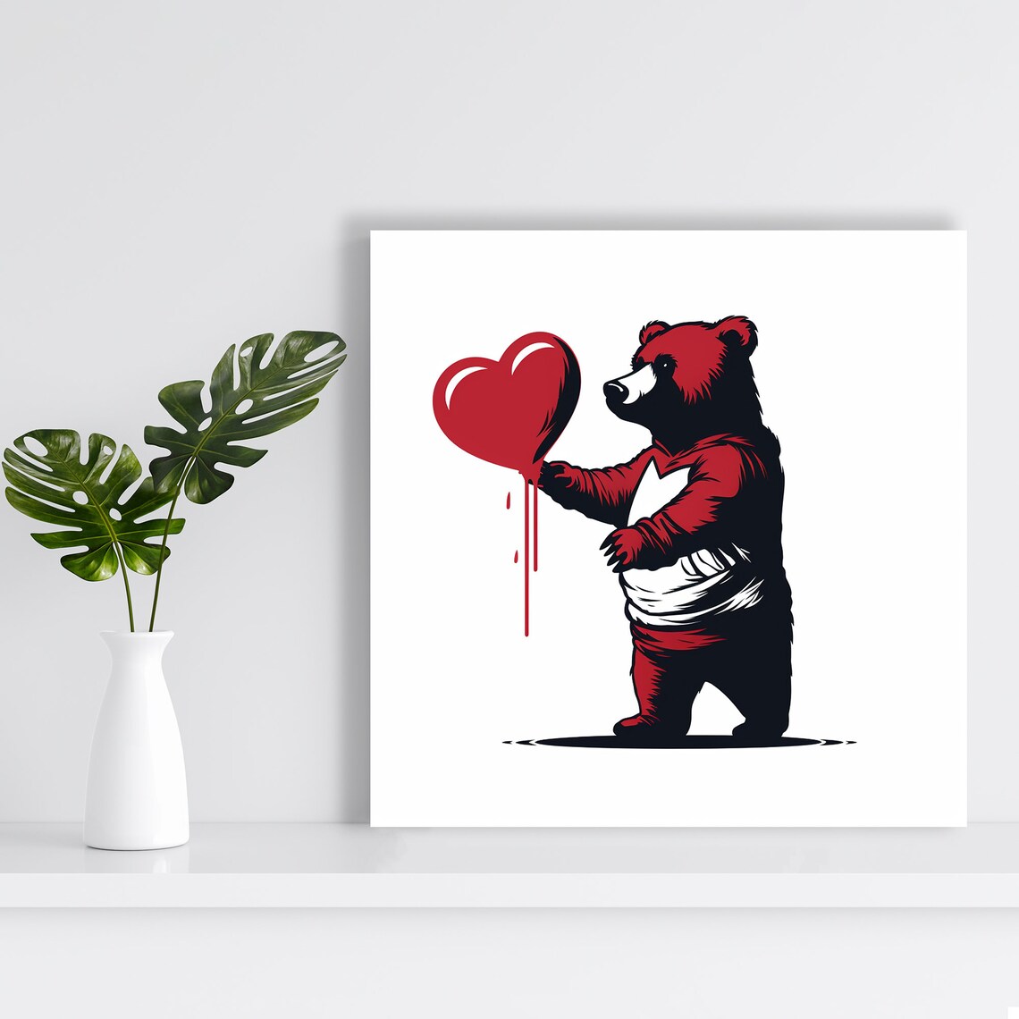Red Bear Holding Heart Street Pop Art Love Valentine Modern Wall Poster - Image 2