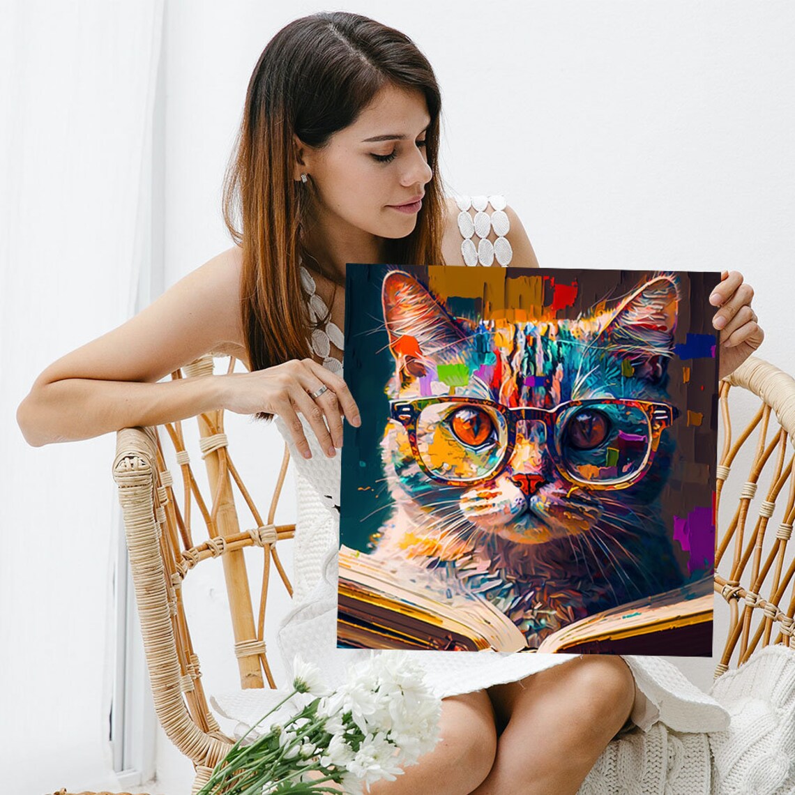 Cat With Glasses Poster, Contemporary Cat Decor - Image 3