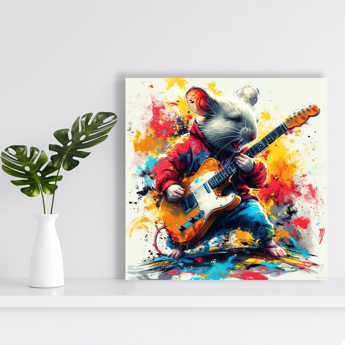 Rock Star Mouse Electric Guitar Colorful Splash Art Wall Poster - Image 2