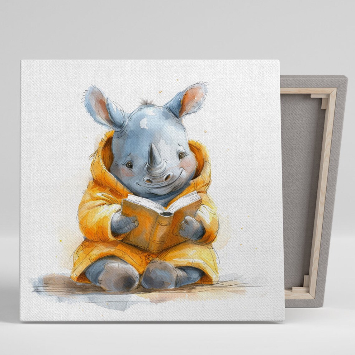 Rhino Bookworm Whimsical Scandinavian Art Print