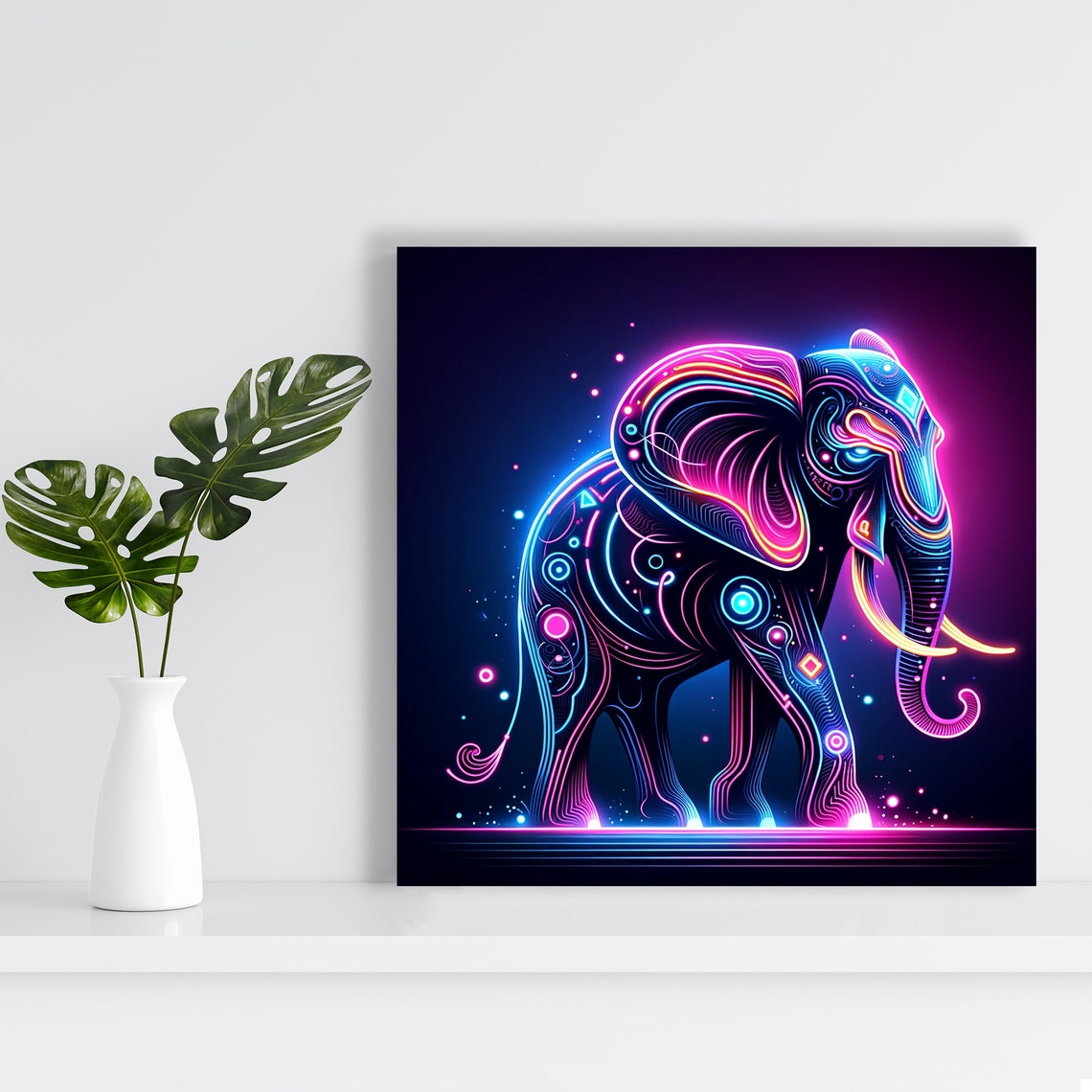 Neon Glow Elephant Abstract Futuristic Pink Blue Dream Wall Poster - Image 2