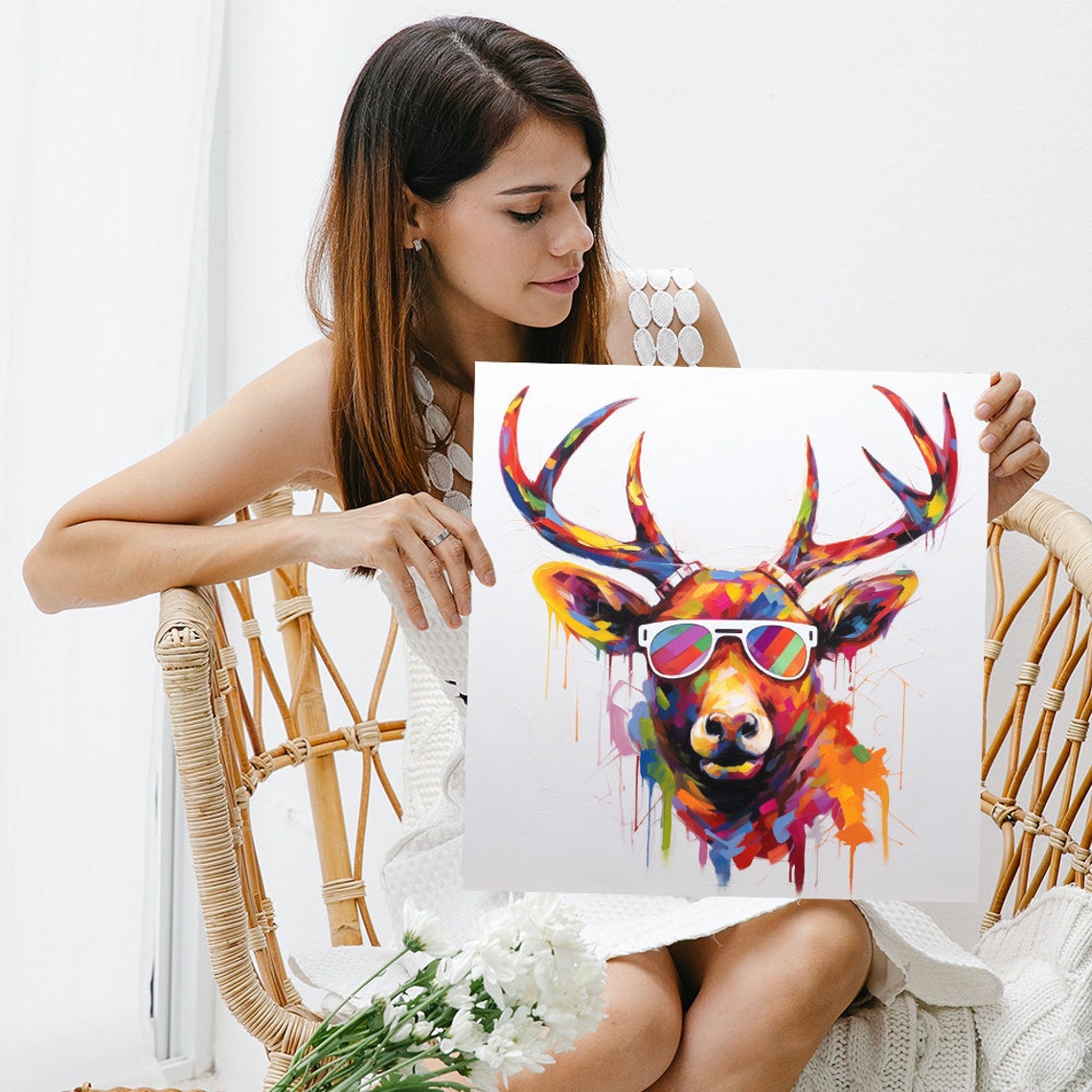 Colorful Deer Rainbow Antlers Cool Sunglasses Pop Art Poster - Image 3