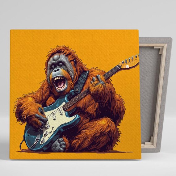 Orangutan Art Or Poster Music Animal Decor Living Room Game Room Office Wall Art Vibrant Orange Blue Brown White Animal Decor