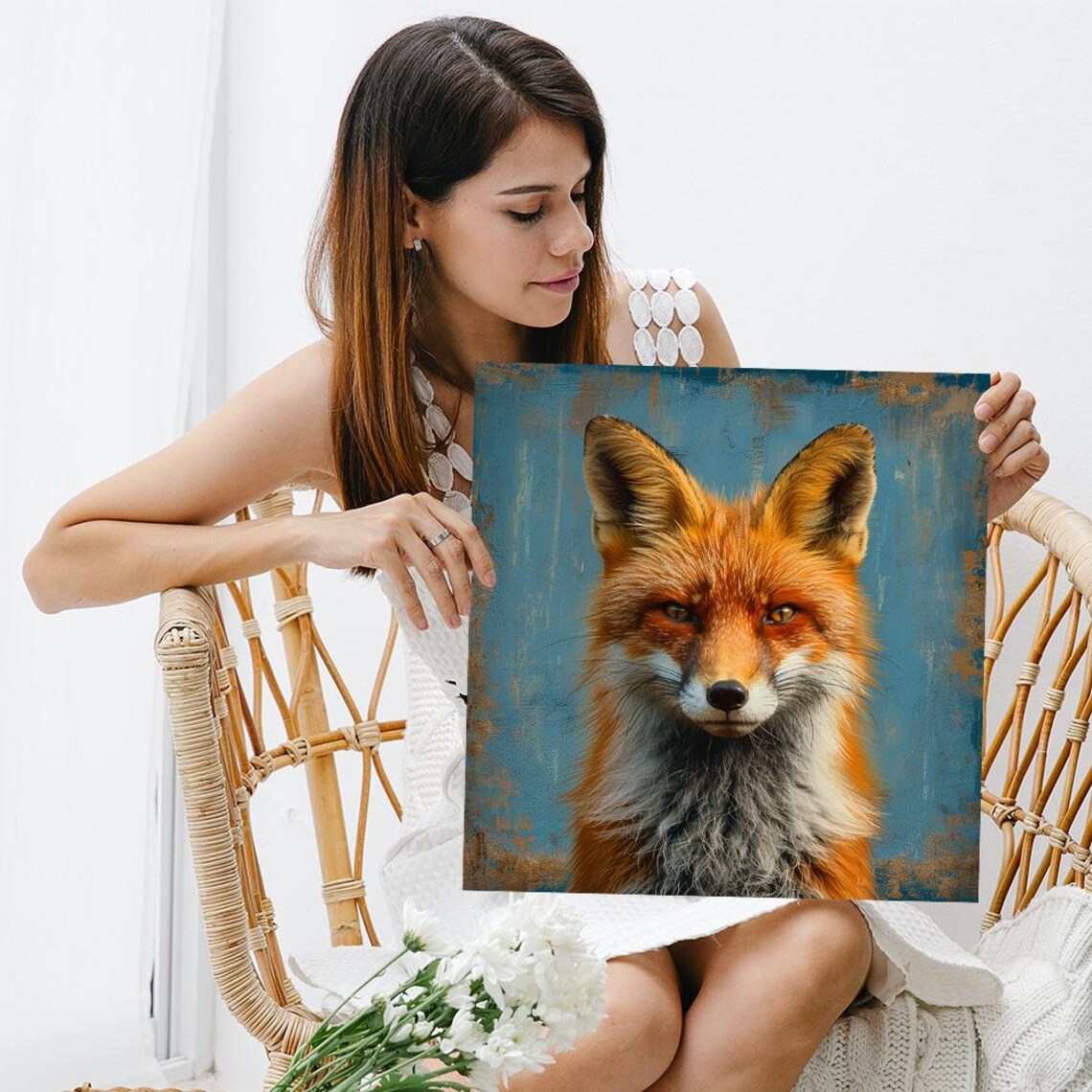 Fox Portrait Rustic Animal Nature Decor Art Print - Image 3
