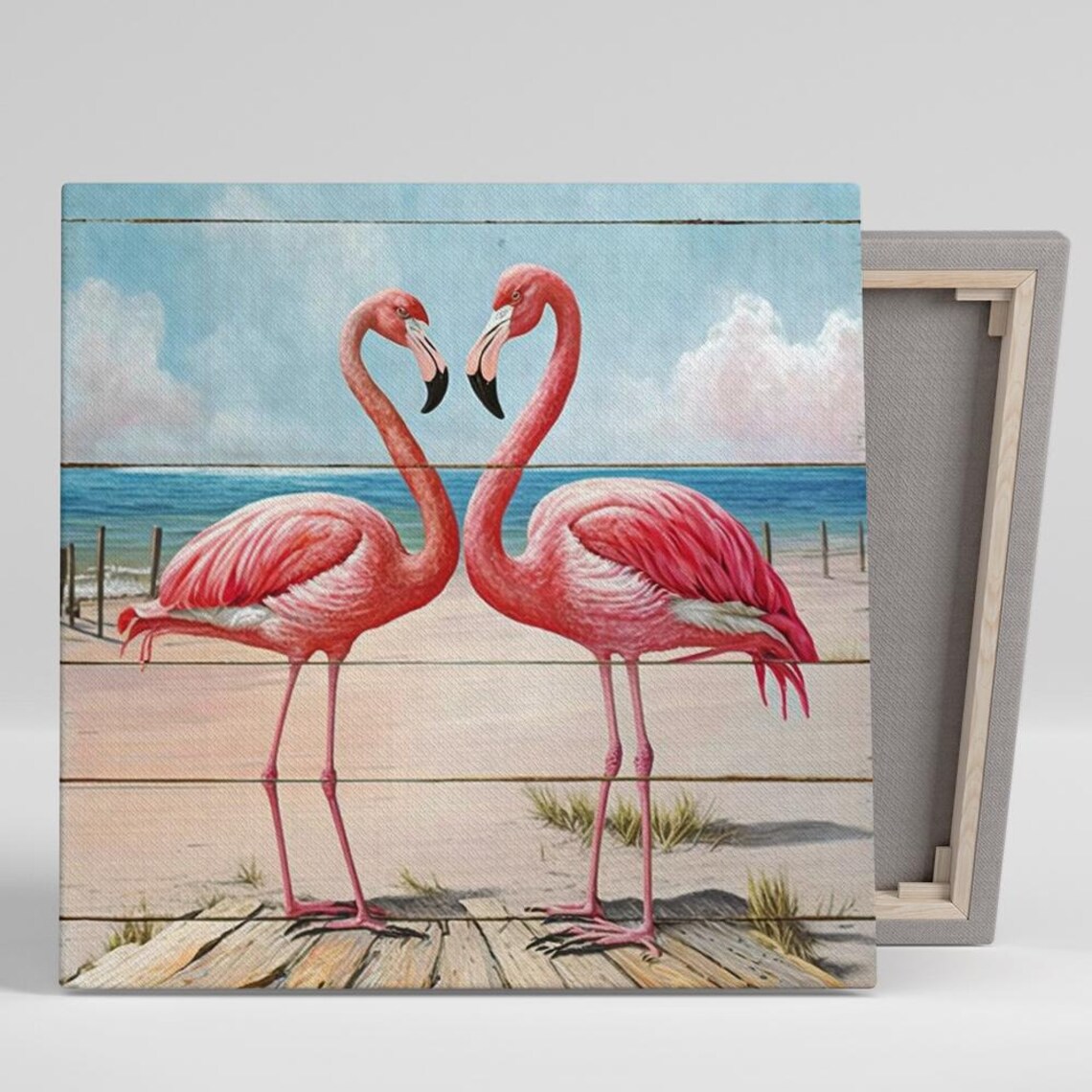 Flamingo Art Print, Whimsical Coastal Love Birds