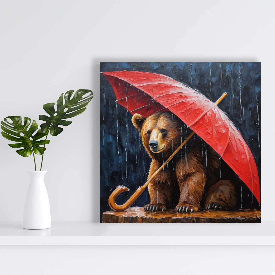 Bear Umbrella Art Print, Modern Wall Decor Poster - Image 2