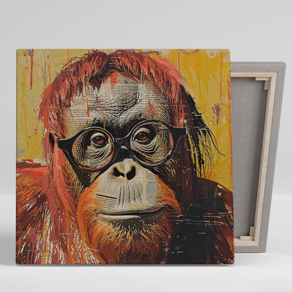 Orangutan Art Or Poster Pop Art Animal Decor Living Room Office Childrens Room Wall Art Red Orange Yellow Black Eclectic Design