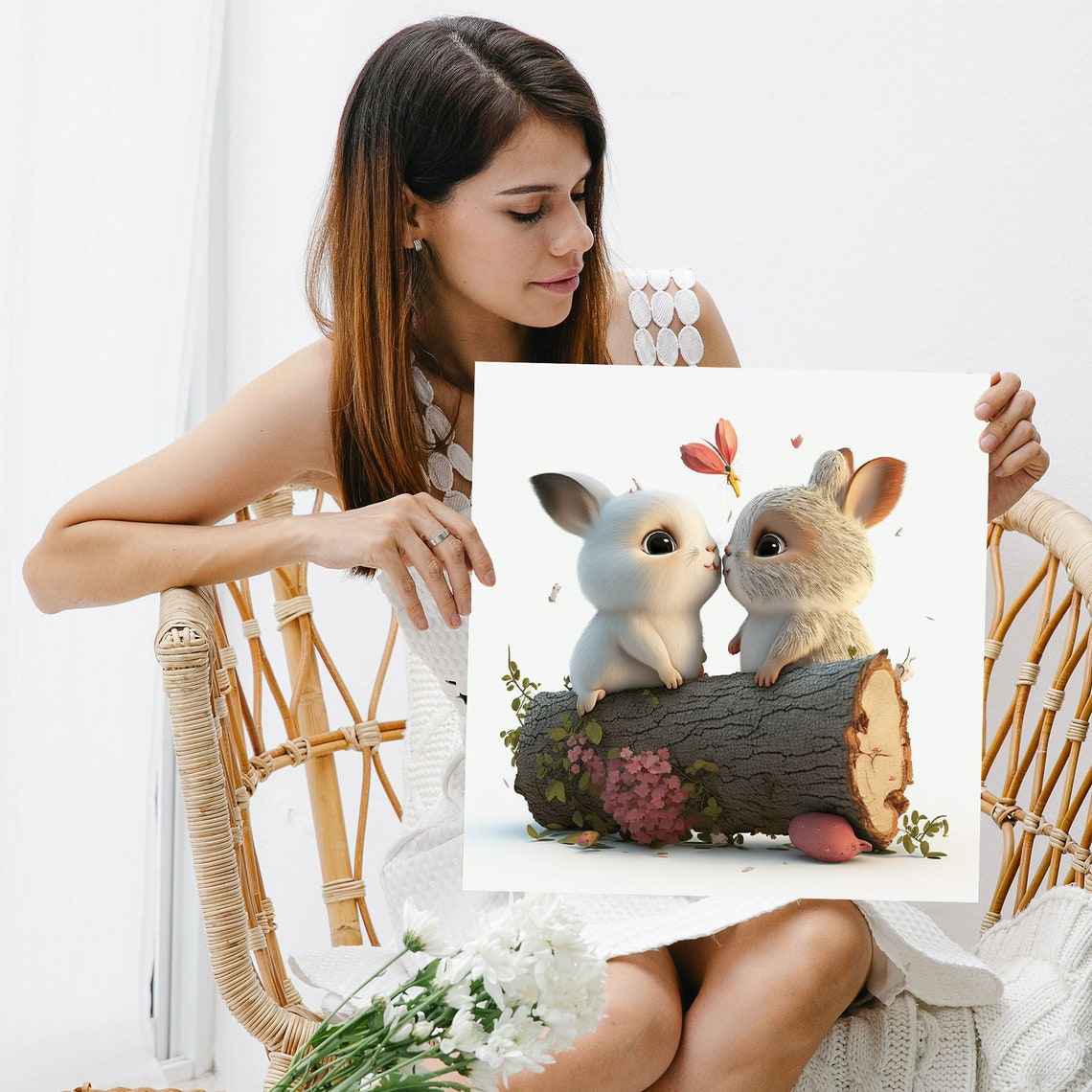 Cute Bunny Valentines Day Wall Art Decor Valentines Day Decor Bunny Wall Art Cute Animal Art Wall Decor - Image 3