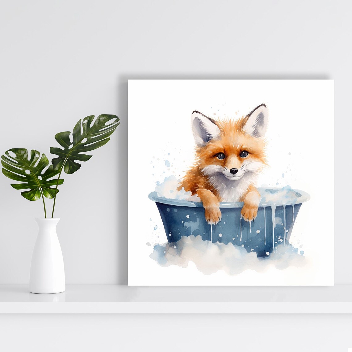 Fox Bathtub Splash, Whimsical Nursery Wall Art Print - Image 2
