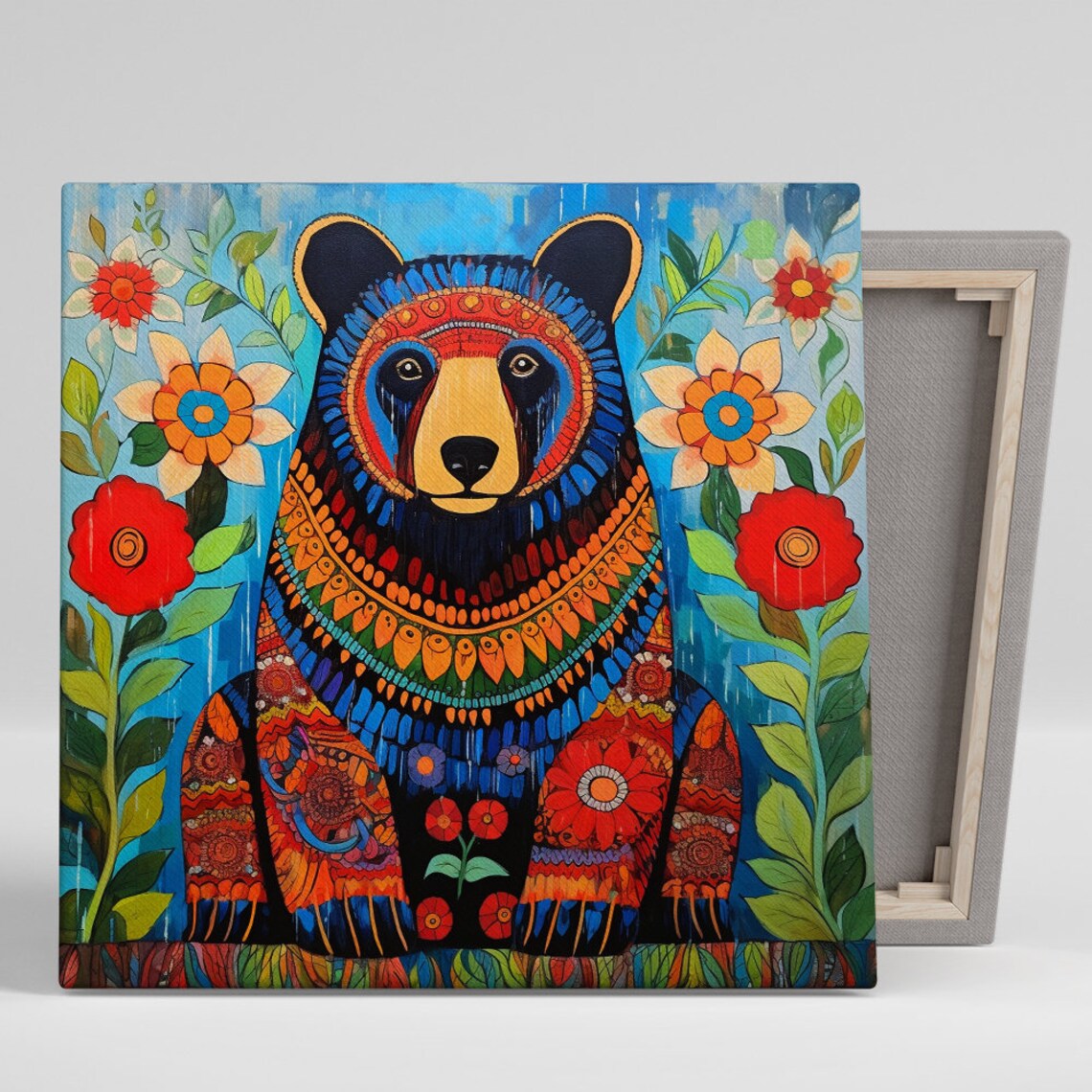 Floral Spirit Bear Bohemian Decor Wall Art Print