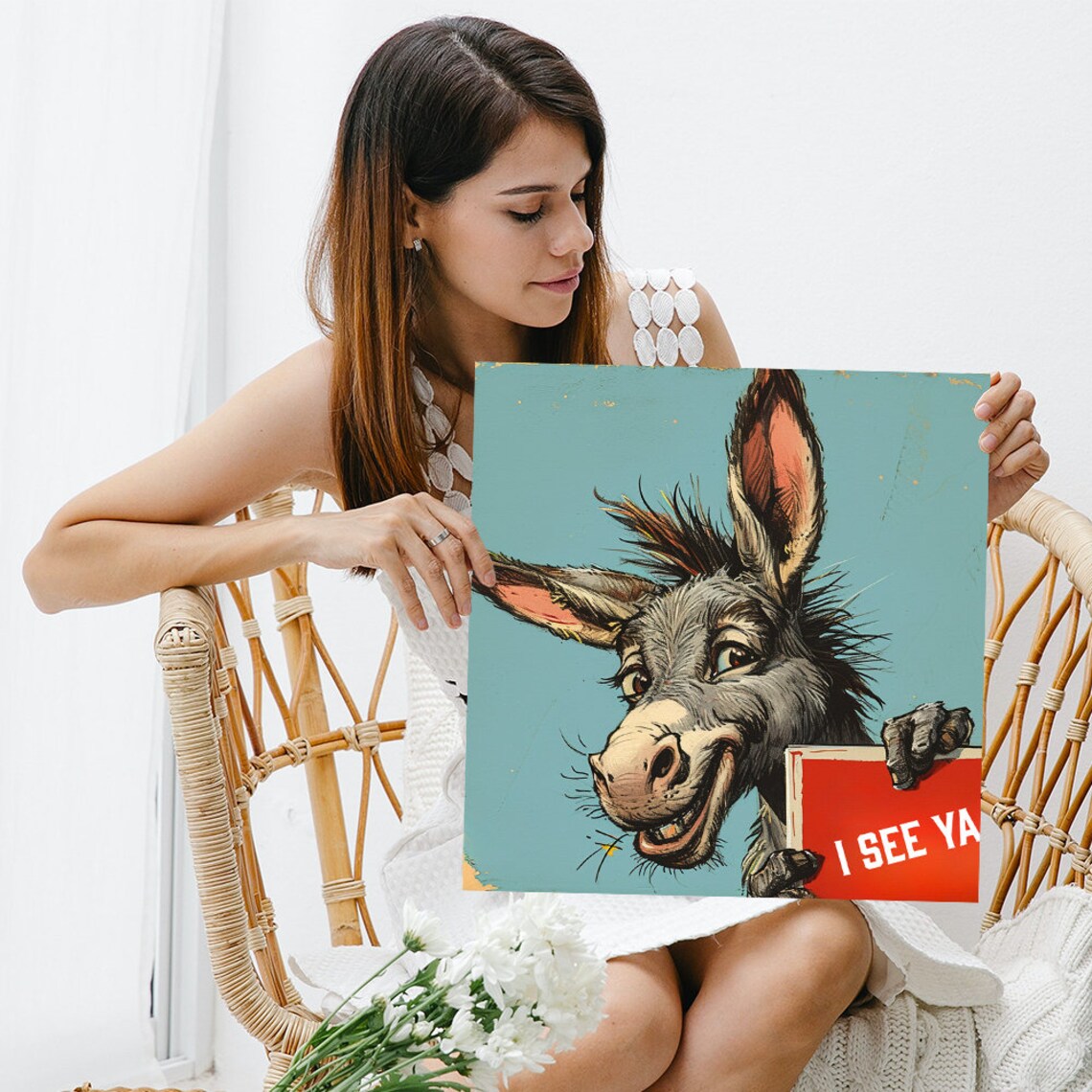 Cheeky Donkey Peek-a-Boo Farmhouse Wall Art Print - Image 3