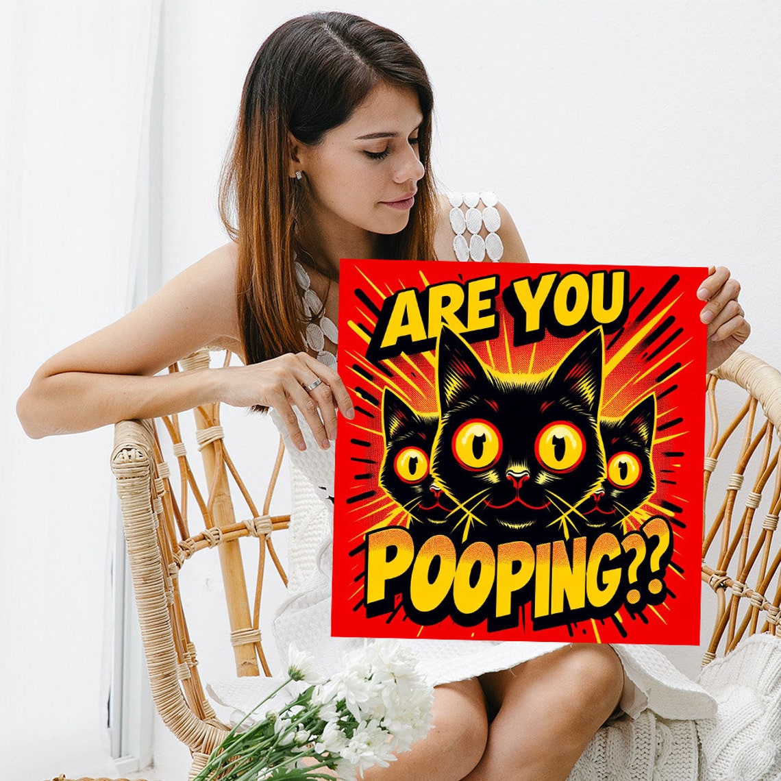 Are You Pooping Funny Black Cats Pop Art Red Bathroom Humor Poster - Image 5