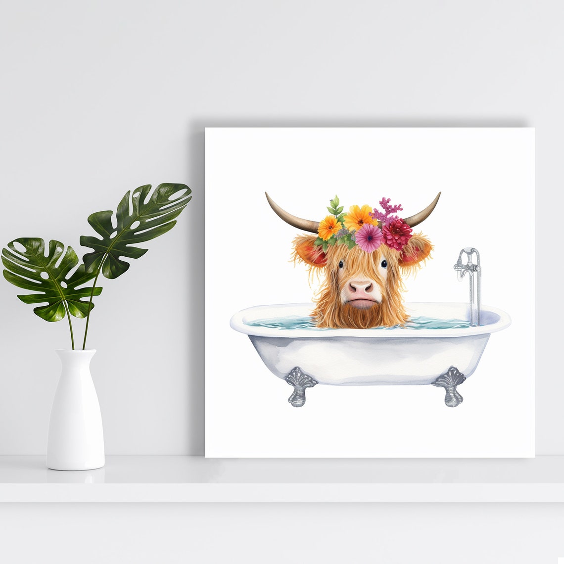 Highland Cow Bliss Art Or Poster Whimsical Farmhouse Decor Bathroom Bedroom Living Room Children Room Wall Art Brown Yellow Pink - Image 2