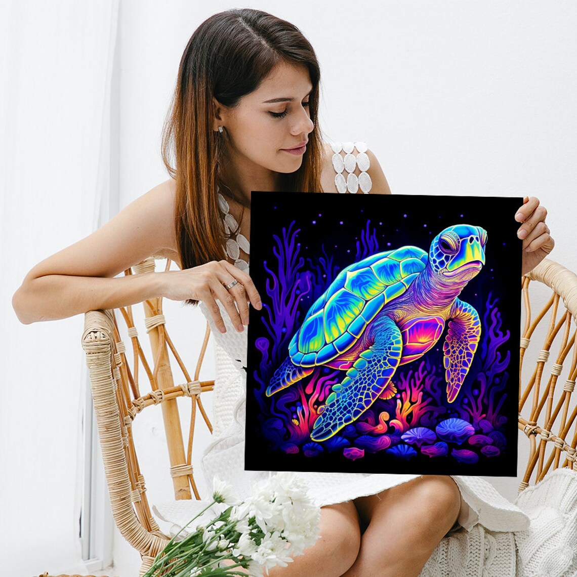 Surreal Turtle Art Print, Bohemian Coastal Decor - Image 3