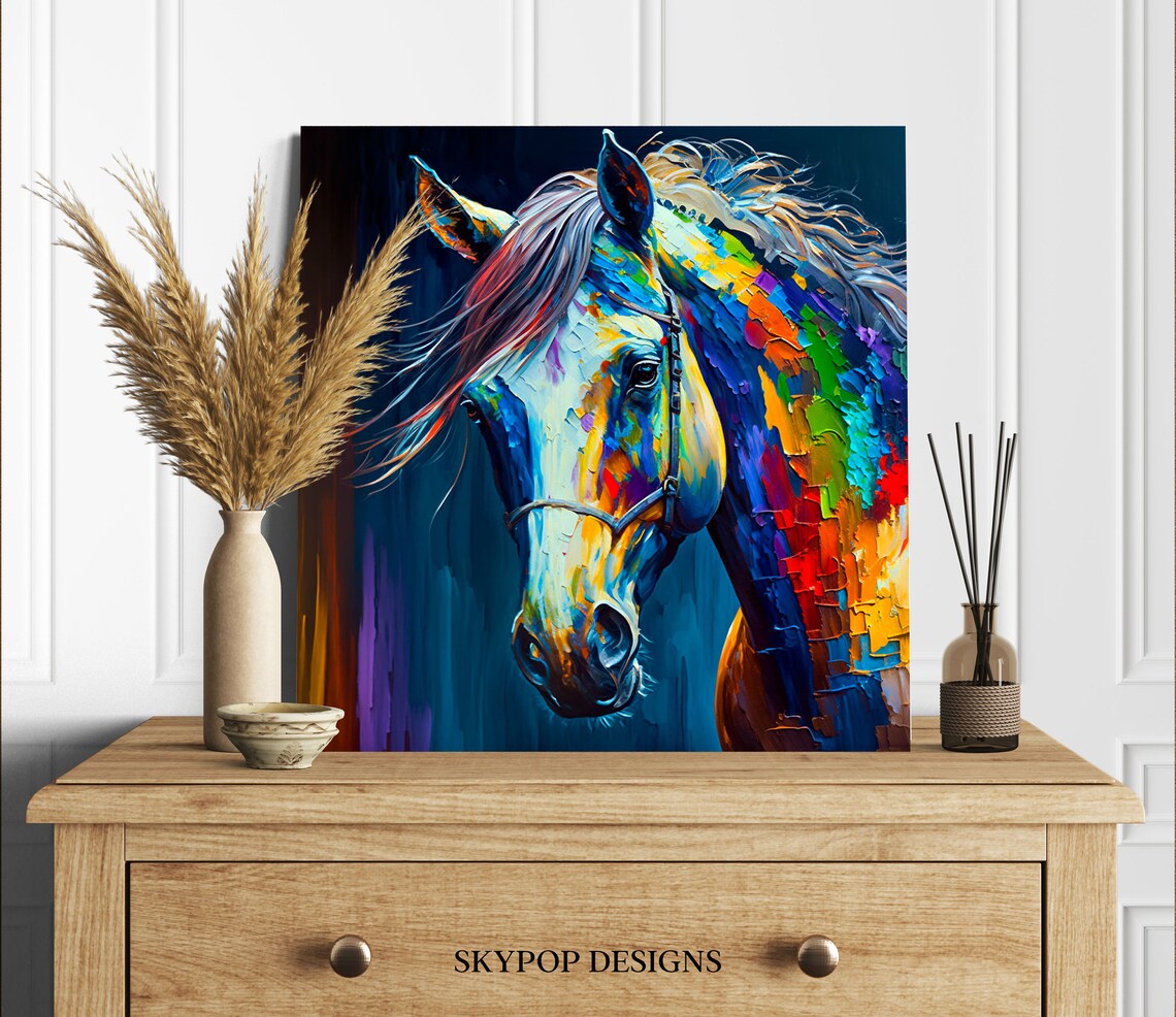 Horse Wall Art Print, Colorful White Horse Decor - Image 5